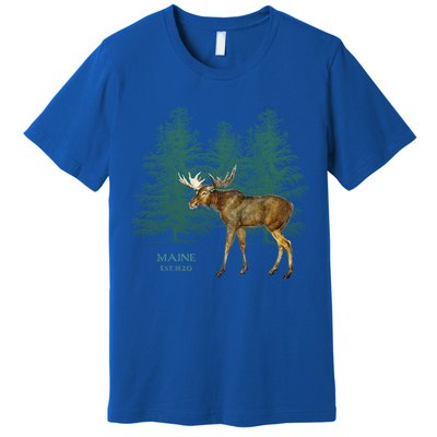 Maine State Moose Lovers Trees Vintagelook Souvenir Gift Premium T-Shirt