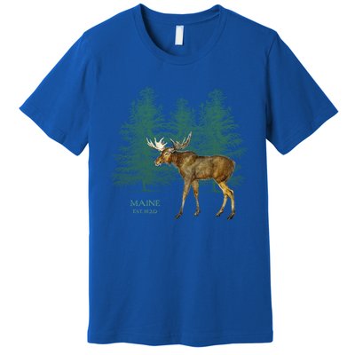 Maine State Moose Lovers Trees Vintagelook Souvenir Gift Premium T-Shirt