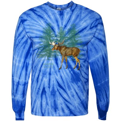 Maine State Moose Lovers Trees Vintagelook Souvenir Gift Tie-Dye Long Sleeve Shirt