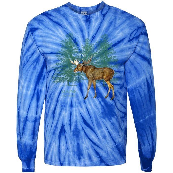 Maine State Moose Lovers Trees Vintagelook Souvenir Gift Tie-Dye Long Sleeve Shirt