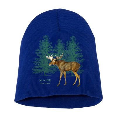 Maine State Moose Lovers Trees Vintagelook Souvenir Gift Short Acrylic Beanie