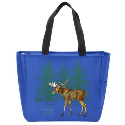 Maine State Moose Lovers Trees Vintagelook Souvenir Gift Zip Tote Bag