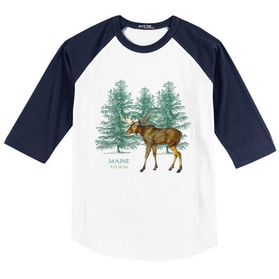 Maine State Moose Lovers Trees Vintagelook Souvenir Gift Baseball Sleeve Shirt