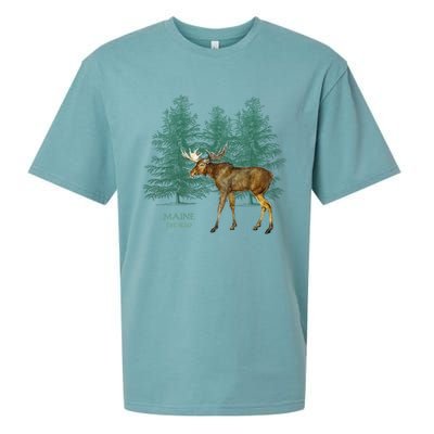 Maine State Moose Lovers Trees Vintagelook Souvenir Gift Sueded Cloud Jersey T-Shirt