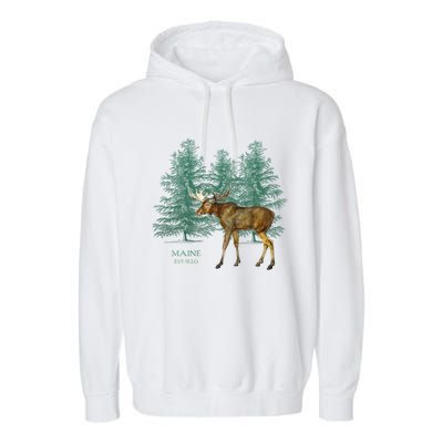 Maine State Moose Lovers Trees Vintagelook Souvenir Gift Garment-Dyed Fleece Hoodie