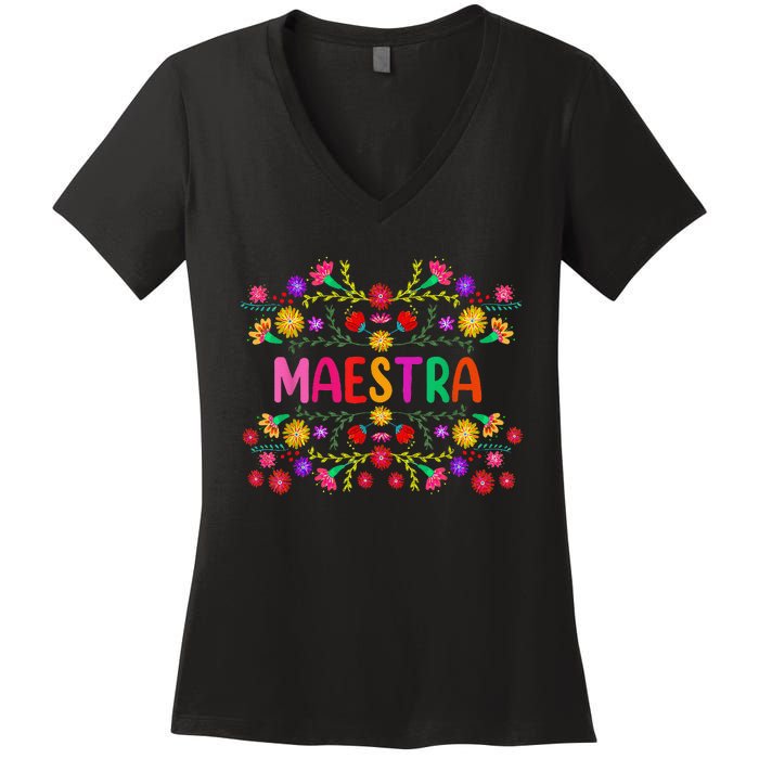 Maestra Spanish Mexican Teacher Mexico Women's V-Neck T-Shirt