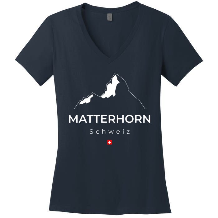 Matterhorn Switzerland Mountains Rockclimbing Hiking Women's V-Neck T-Shirt