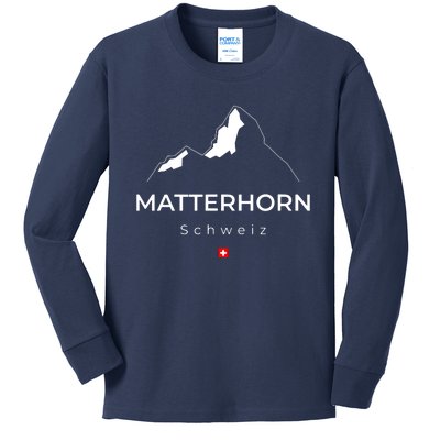 Matterhorn Switzerland Mountains Rockclimbing Hiking Kids Long Sleeve Shirt