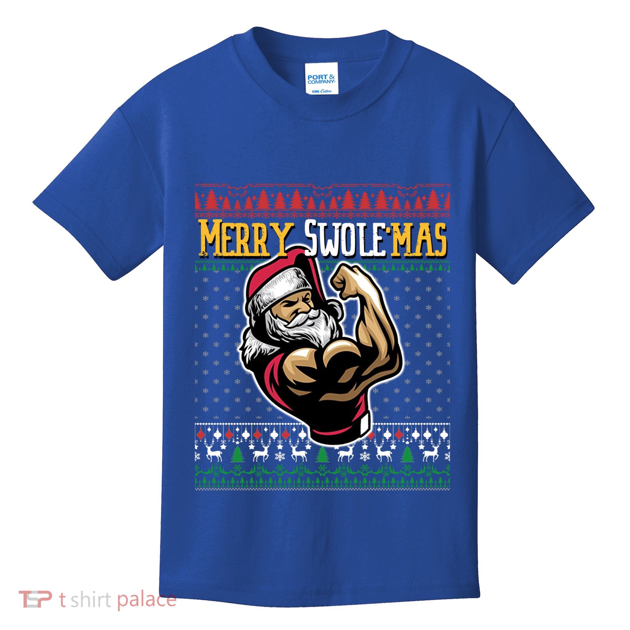 Merry Swole Mas Funny Christmas Gym And Work Out Santa Flexing Gift Kids T-Shirt