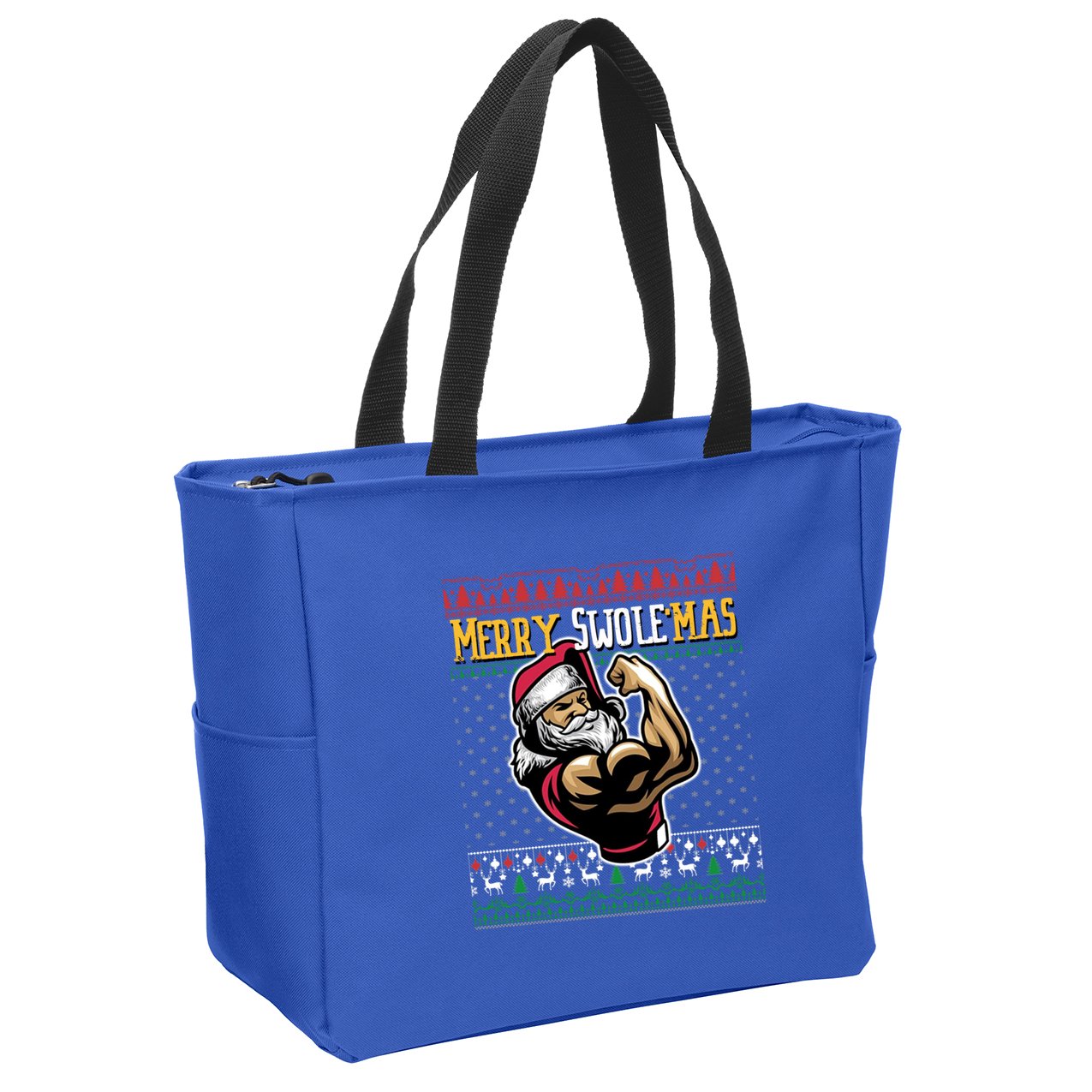Merry Swole Mas Funny Christmas Gym And Work Out Santa Flexing Gift Zip Tote Bag