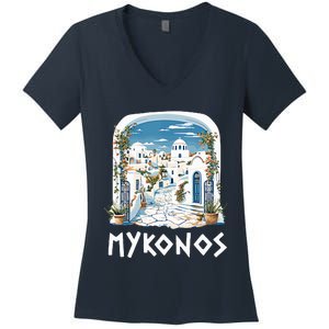 Mykonos Souvenir / Mykonos Greece / Mykonos Women's V-Neck T-Shirt