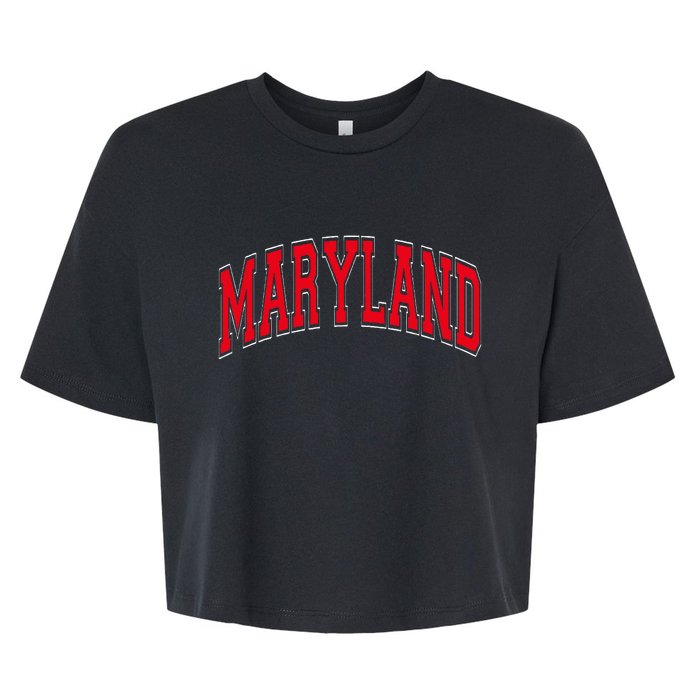 Maryland State Md Red Text Bella+Canvas Jersey Crop Tee