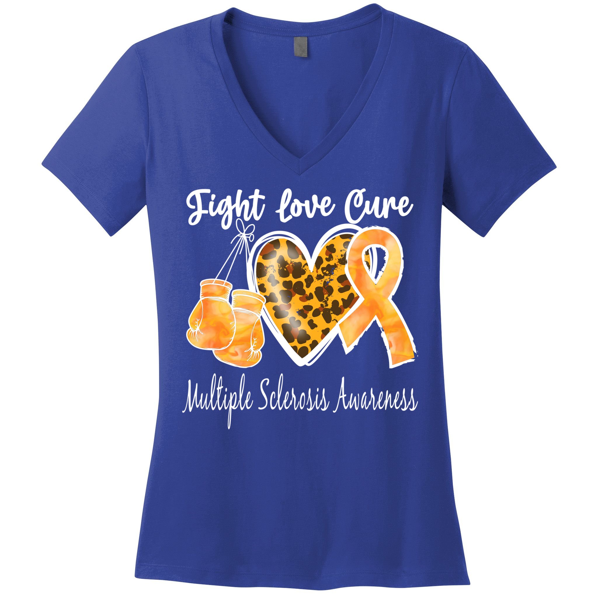 Multiple Sclerosis Ms Fight Love Cure Gift Women's V-Neck T-Shirt