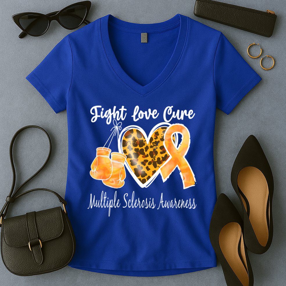 Multiple Sclerosis Ms Fight Love Cure Gift Women's V-Neck T-Shirt