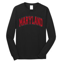 Maryland State Md Red Text Long Sleeve Shirt