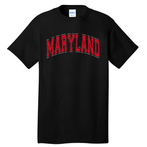 Maryland State Md Red Text Tall T-Shirt