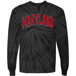 Maryland State Md Red Text Tie-Dye Long Sleeve Shirt