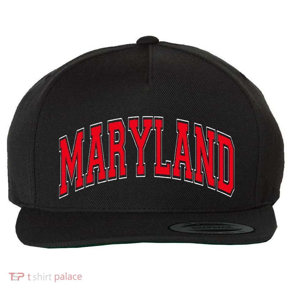 Maryland State Md Red Text Wool Snapback Cap