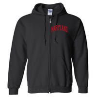 Maryland State Md Red Text Full Zip Hoodie