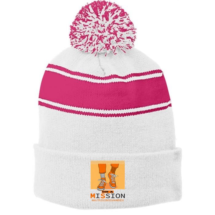 Multiple Sclerosis Ms Awareness Walk On Mission Stripe Pom Pom Beanie