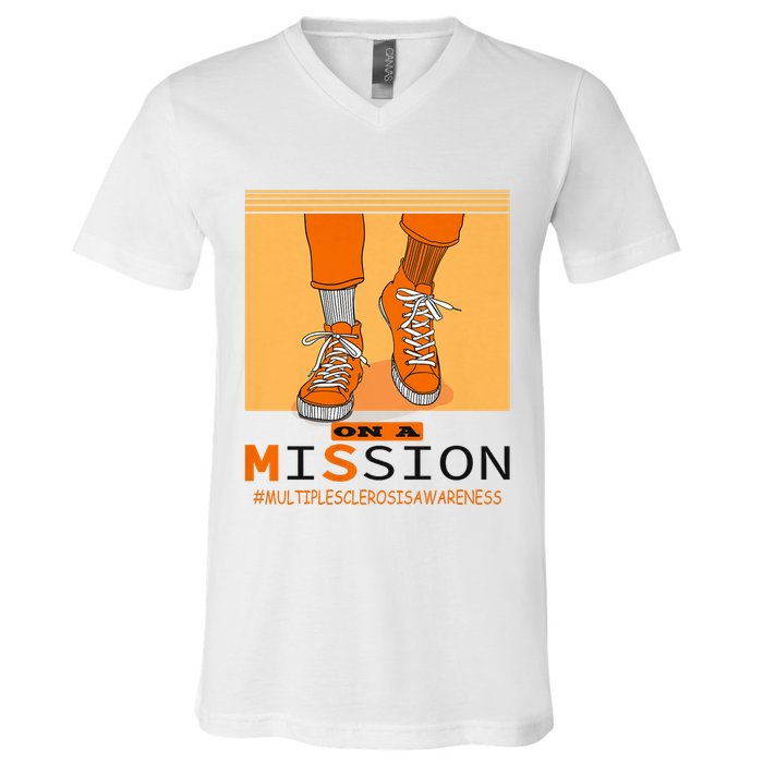 Multiple Sclerosis Ms Awareness Walk On Mission V-Neck T-Shirt