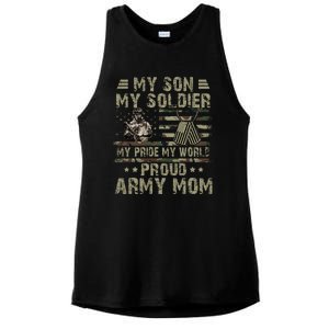 My Son My Soldier Proud Army Mother Mom Military Ladies PosiCharge Tri-Blend Wicking Tank