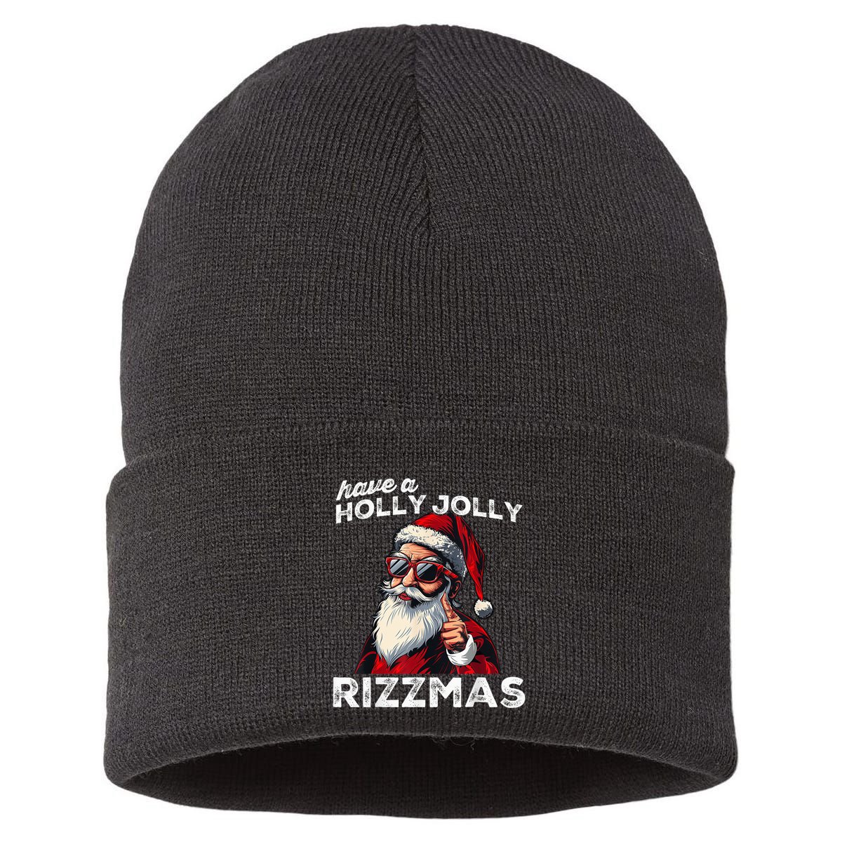 Mewing Santa Mew Funny Santa Meme Rizz Riz Zmas Christmas Sustainable Knit Beanie