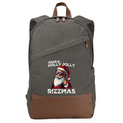 Mewing Santa Mew Funny Santa Meme Rizz Riz Zmas Christmas Cotton Canvas Backpack