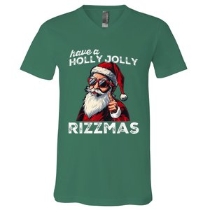 Mewing Santa Mew Funny Santa Meme Rizz Riz Zmas Christmas V-Neck T-Shirt