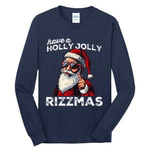 Mewing Santa Mew Funny Santa Meme Rizz Riz Zmas Christmas Tall Long Sleeve T-Shirt