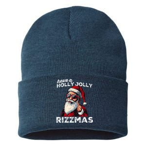 Mewing Santa Mew Funny Santa Meme Rizz Riz Zmas Christmas Sustainable Knit Beanie