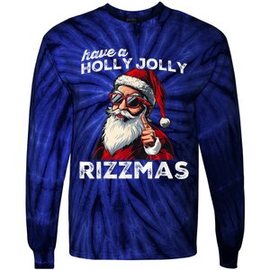 Mewing Santa Mew Funny Santa Meme Rizz Riz Zmas Christmas Tie-Dye Long Sleeve Shirt