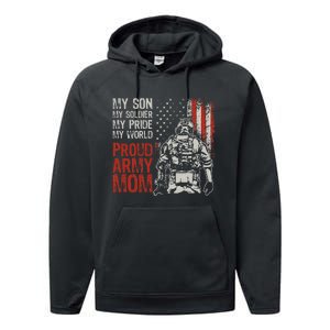 My Son My Soldier Hero Proud Mom Us Military Mother Performance Fleece Hoodie