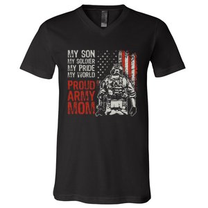 My Son My Soldier Hero Proud Mom Us Military Mother V-Neck T-Shirt