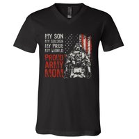 My Son My Soldier Hero Proud Mom Us Military Mother V-Neck T-Shirt