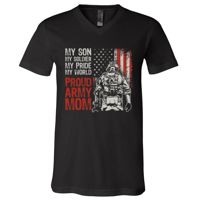 My Son My Soldier Hero Proud Mom Us Military Mother V-Neck T-Shirt