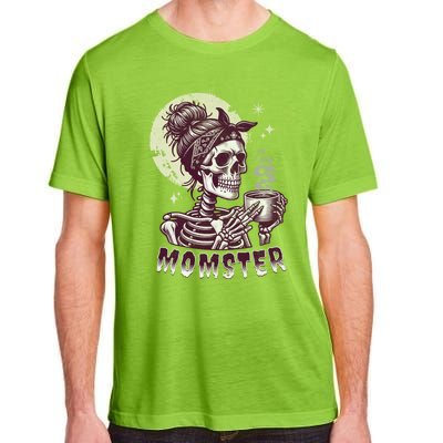 Momster Skull Mom Coffee Lover Halloween Messy Hair Bun Mama Gift Adult ChromaSoft Performance T-Shirt