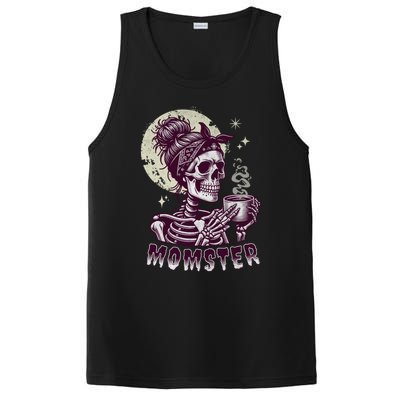 Momster Skull Mom Coffee Lover Halloween Messy Hair Bun Mama Gift PosiCharge Competitor Tank