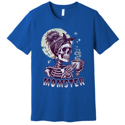 Momster Skull Mom Coffee Lover Halloween Messy Hair Bun Mama Gift Premium T-Shirt