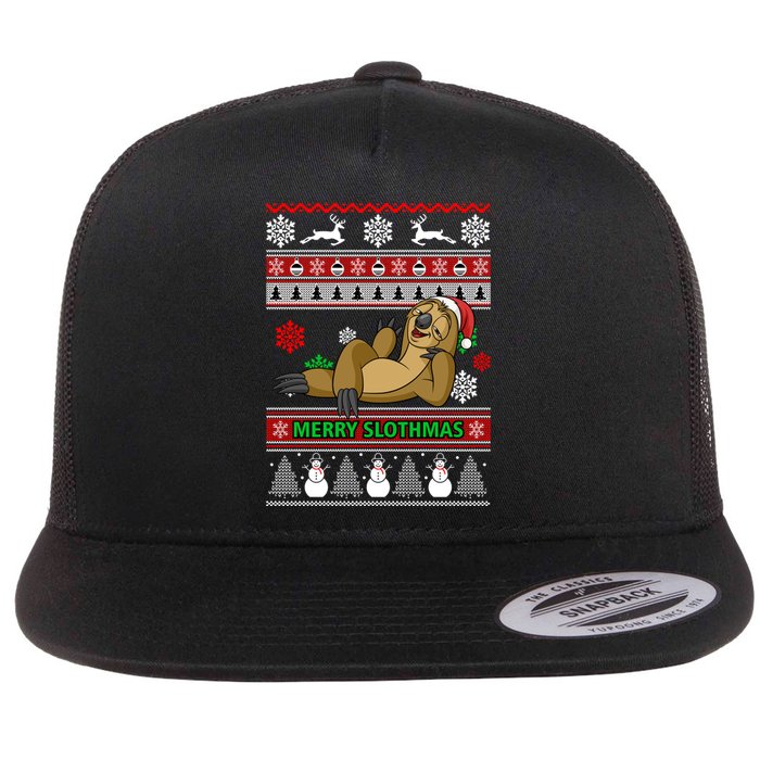 Merry Slothmas Flat Bill Trucker Hat