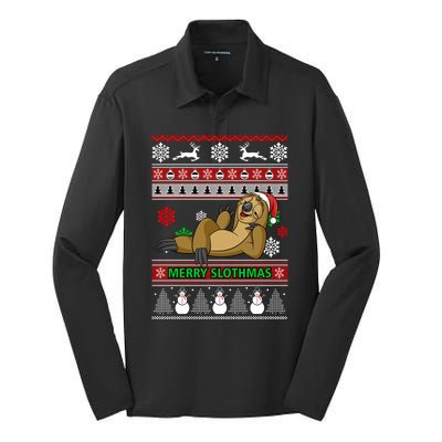 Merry Slothmas Silk Touch Performance Long Sleeve Polo