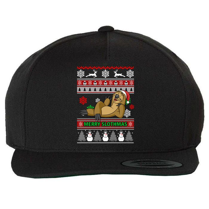 Merry Slothmas Wool Snapback Cap