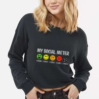 My Social Meter Funny Introvert Too Many People Sarcasm Cropped Pullover Crew