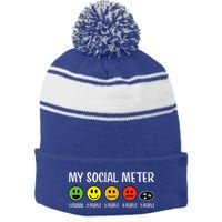 My Social Meter Funny Introvert Too Many People Sarcasm Stripe Pom Pom Beanie