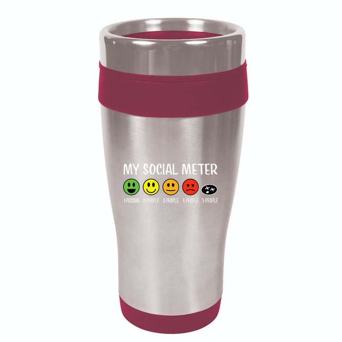 My Social Meter Funny Introvert Too Many People Sarcasm 16oz Travel Tumbler