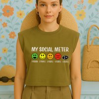 My Social Meter Funny Introvert Too Many People Sarcasm Garment-Dyed Women's Muscle Tee