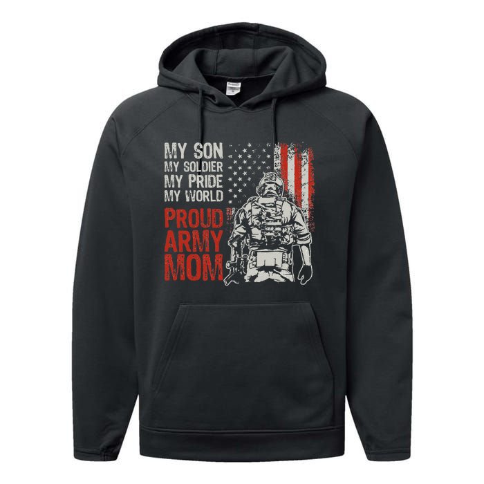 My Son My Soldier Hero Proud Army Mom US Military Mother Performance Fleece Hoodie