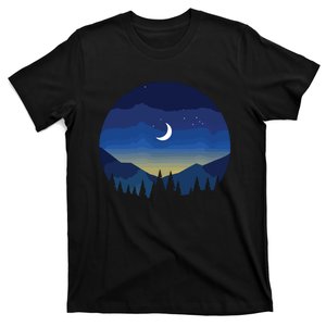 Moonlight Sunset Mountain And Forest Scene Silhouette T-Shirt