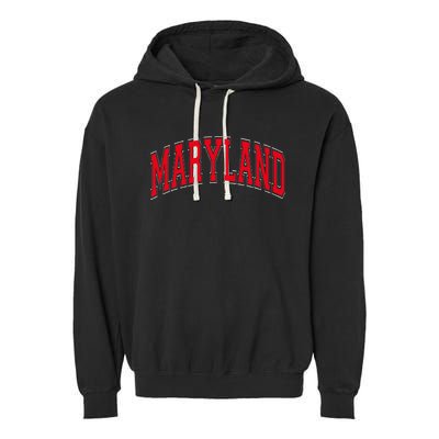 Maryland State Md Red Text Garment-Dyed Fleece Hoodie