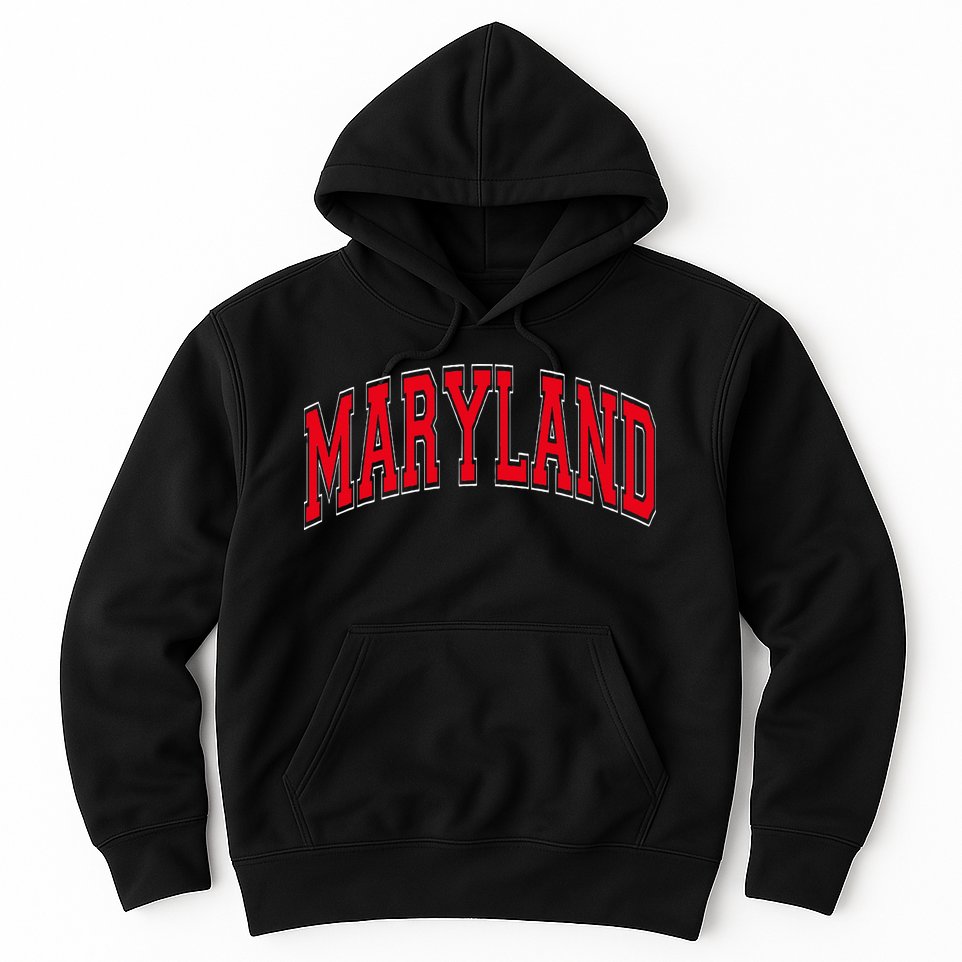 Maryland State Md Red Text Hoodie
